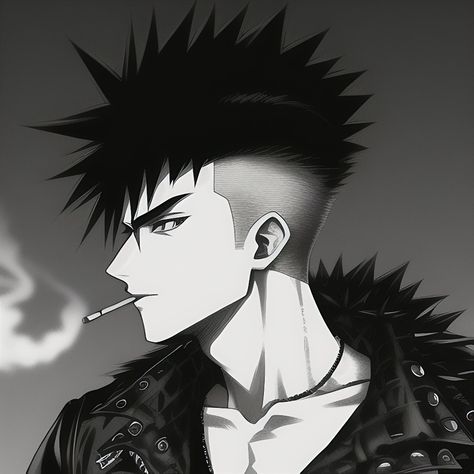 Punk guy,Spikey hair,smoking cigarette Spikey Hair Anime Guy, Spiky Hair Anime Guy, Punk Anime Guy, Punk Guy, Spikey Hair, Nice Hairstyle, Punk Boy, Rock Boys, Rock Hairstyles