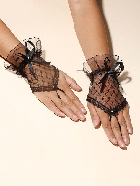 A Pair Of Black Lace, Mesh, Rhinestone, Butterfly Knot Decor Fingerless Gloves For Women, Suitable For Festival Parties, Group Performance, Ballroom Dance Dress Up And EtiquetteI discovered amazing products on SHEIN.com, come check them out! Knot Decor, Ballroom Dance Dress, Gloves For Women, Ballroom Dance Dresses, Butterfly Knot, Dance Dress, Ballroom Dance, Dance Dresses, Festival Party