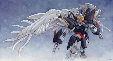 Wing Gundam Zero Ew, Gundam Wing Zero, Wing Zero, Mecha Art, Wing Gundam, Gundam Wallpapers, Arches Paper, Mecha Anime, Gundam Art