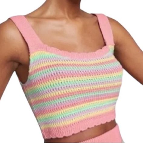 Wild Fable Sleeveless, Tank Top Rainbow Striped Scoop Neck Pullover Refer To Photos For Color/Pattern Cropped Length Scalloped Hem 100% Cotton Great Layering Piece Bundle And Save Target Wild Fable, Knitted Crop Top, Neon Aesthetic, Knit Crop Top, Knit Crop, Scalloped Hem, Sleeveless Sweater, Sweater Knit, Wild Fable