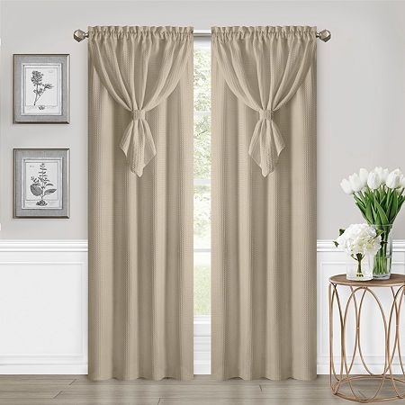 The Allegra window curtain panel with an attached teardrop-style valance is a gorgeous on-trend panel specifically designed to create a unique draping effect. Its unattached loop and hook tieback allows you to adjust the draping of the teardrop valance. Made of ultra-soft, fabric with a deep waffle texture, this panel comes in lovely transitional neutral colors and is sure to complement most decor styles. The light filtering and machine washable polyester material is easy to clean. Each panel me Unique Window Treatments, Stylish Curtains, Home Curtains, Diy Curtains, Curtains Window Treatments, Colorful Curtains, Window Curtain, Rod Pocket, Drapes Curtains