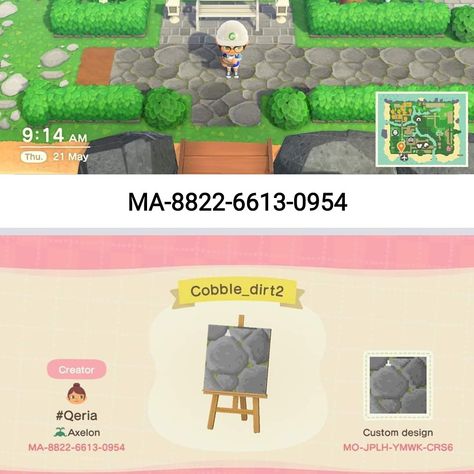 Rock Pathway Animal Crossing, Acnh Stone Bridge Path, Animal Crossing Design Codes Paths Dirt, Cobble Stone Path Acnh, Rock Path Acnh, Acnh Stone Path, Stone Mosaic Path, Rock Path, Rock Pathway