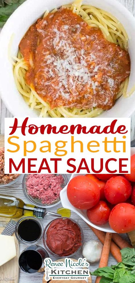 Fresh Tomato Spaghetti Sauce, Homemade Spaghetti Meat Sauce, Meaty Spaghetti Sauce, Easy Baked Spaghetti Recipe, Homemade Spaghetti Sauce Easy, Easy Baked Spaghetti, Red Sauce Recipe, Canned Spaghetti Sauce, Homemade Meat Sauce