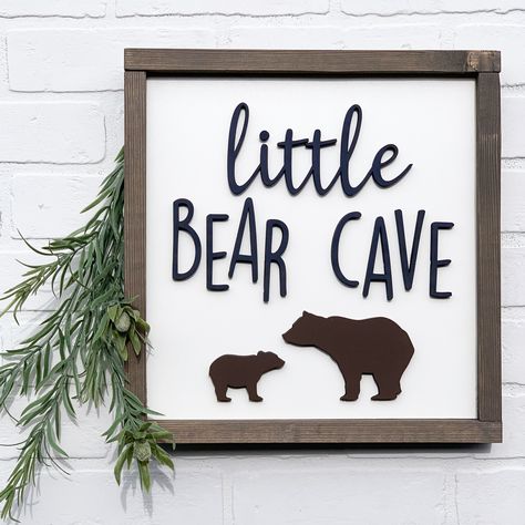 Bear Cave Nursery, Nursery Ideas Bear Theme, Teddy Bear Nursery Theme, Bear Themed Nursery, Bear Nursery Theme, Man Cave Nursery, Baby Bear Nursery, Navy Blue Nursery, Bear Cave