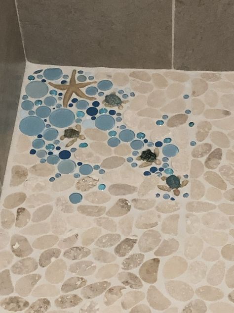 Ocean Bathroom Aesthetic, Coastal Shower Ideas, Custom Tile Shower Ideas, Bathroom Walls Ideas, Ocean Bathroom, Coastal Kitchen Decor, Beach House Bathroom, Walls Ideas, Shower Tiles