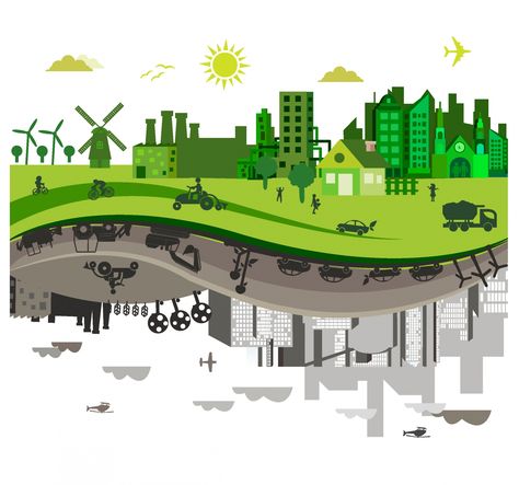 Polluted City, Vector Landscape, Earth Illustration, Eco City, City Vector, Building Illustration, Sustainable City, City Silhouette, Earth And Space Science