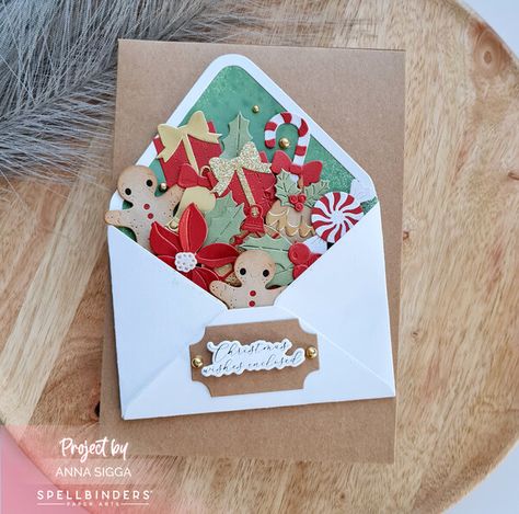 Christmas wishes - Project Idea - Scrapbook.com Gingerbread Man Ornaments, Gingerbread Cards, Blue Fern Studios, Moon Crafts, Christmas Cards Kids, Spellbinders Cards, Creation Crafts, Candy Cane Stripes, Poinsettia Flower