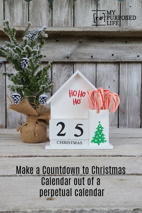 How to turn a perpetual calendar into a countdown to Christmas project. An easy project that the kids could even help with. #MyRepurposedLife #repurposed #Christmas #countdown #calendar #easy via @repurposedlife Perpetual Calendar Diy, Christmas Tree In Basket, Thrift Store Decor, Christmas Countdown Calendar, Farmhouse Christmas Tree, Christmas Calendar, Countdown To Christmas, Budget Friendly Decor, Christmas Baskets