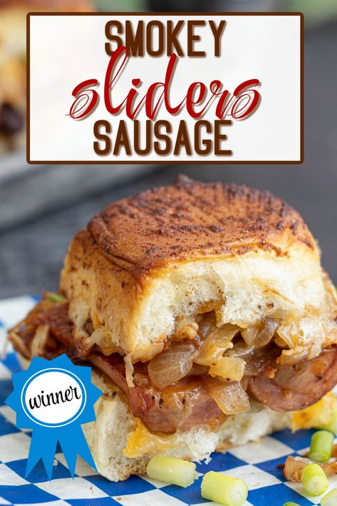 Kielbasa Sliders, Sausage Sandwich Ideas, Meatball Sliders Hawaiian Rolls, Sliders On Hawaiian Rolls, Sausage Sliders, Bbq Sausage, Roll Sliders, Hawaiian Roll Sliders, Smoked Sausage Recipes