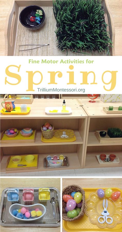 Montessori Fine Motor Activities for Spring Montessori Easter, Activities For Spring, Easter Activities For Preschool, Montessori Trays, Spring Lessons, Montessori Lessons, Practical Life Activities, Garden Activities, Montessori Practical Life