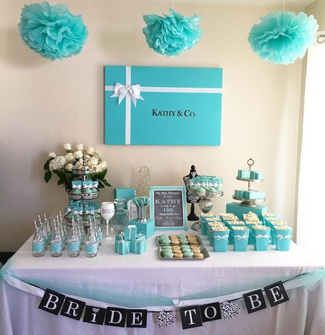 Bridal Shower Breakfast, Tiffany Blue Bridal Shower, Tiffany Theme Party, Tiffany Blue Party, Breakfast At Tiffanys Party Ideas, Tiffany Themed Bridal Shower, Tiffany Birthday Party, Tiffany Birthday, Tiffany Baby Showers