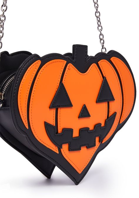 we're vine, thanks for asking! This crossbody bag has a vegan leather construction, a heart-shaped jack-o'-lantern at front, a top zip closure, and a detachable chain strap.Related: Sexy Costumes, Fairy Halloween Outfits, Witch Costumes, Fishnet Tops, and Cheerleader Costumes. Doll Halloween Costume, Cheerleader Costume, Rave Costumes, Halloween Store, Costume Store, Goth Home Decor, Platform Sandals Heels, Orange Bag, Dolls Kill