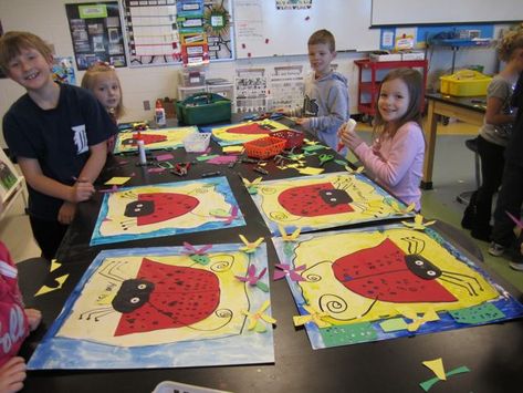 Ladybug Project, First Grade Art, Summer Art Projects, 2nd Grade Art, Ladybug Art, 4th Grade Art, 3rd Grade Art, Bug Art, Elementary Art Projects