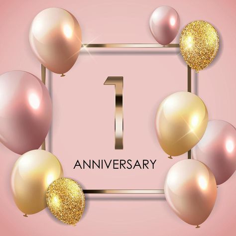 Template 1 Years Anniversary Background with Balloons Vector Illustration 1 Year Business Anniversary Social Media, Anniversary Template, Balloons Illustration, Anniversary Background, 11 Year Anniversary, 6 Year Anniversary, Balloon Illustration, Red Foil, 1 Year Anniversary