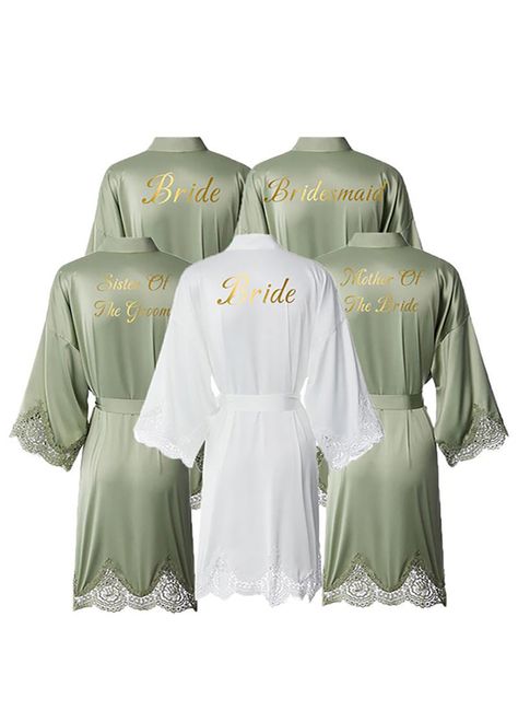 JJ's House Robes (295662) | JJ's House Sage Green Wedding Bridesmaid, Robe Nightwear, Morning Of Wedding, Bride Robe Lace, Bride Robes, Bridesmaid Robe Personalized, Bridesmaid Pjs, Gold Bridesmaids, Bridal Party Robes