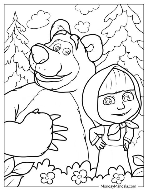 24 Masha & The Bear Coloring Pages (Free PDF Printables) freethankfulnesscoloringprintable #thanksgivingcoloringpages #psalmcoloringpages #awesomecrossbillcoloringpageforkids❀. Masha Coloring Pages, Masha And The Bear Coloring Pages, Pdf Coloring Pages Free, Masha Drawing, Masha And The Bear Drawing, Drawing Sheets For Kids, Masha Bear, Masha Et Mishka, Masha And Bear