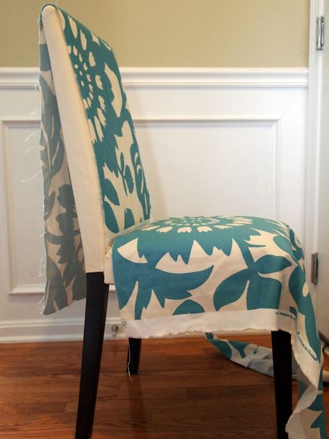 LoveYourRoom: My Morning Slip Cover Chair Project Using Remnant Fabric (no sewing needed!) Diy Chair Covers No Sew, Dining Chair Covers Diy, Slip Cover Chair, Sharon Leal, Diy Chair Covers, Dining Room Chair Slipcovers, Reupholster Chair Dining, Chair Covers Slipcover, Dining Room Chair Covers