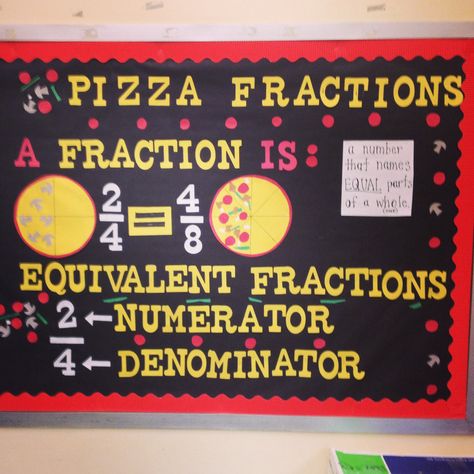 Fractions bulletin board- motivating for students. Fraction Bulletin Board, Math Bulletin Boards Elementary, Fractions Pictures, Classroom Structure, 3rd Grade Spelling Words, Maths Display, Teaching Math Elementary, Math Bulletin Boards, School Display