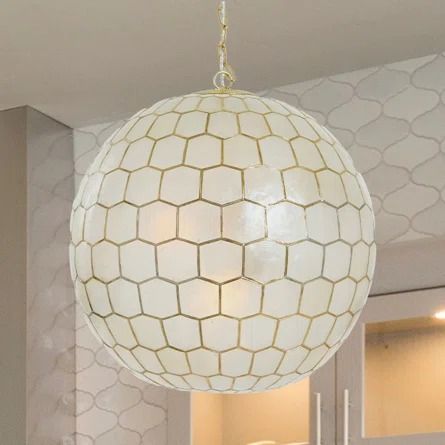 Joss & Main Capiz Honeycomb Globe Pendant Light, Capiz White Seashells With Antique Gold | Perigold Honeycomb Chandelier, White Seashells, Gold Pendant Lighting, Globe Pendant Light, Creative Co Op, Honeycomb Pattern, Kitchen Islands, Globe Pendant, Globe Lights