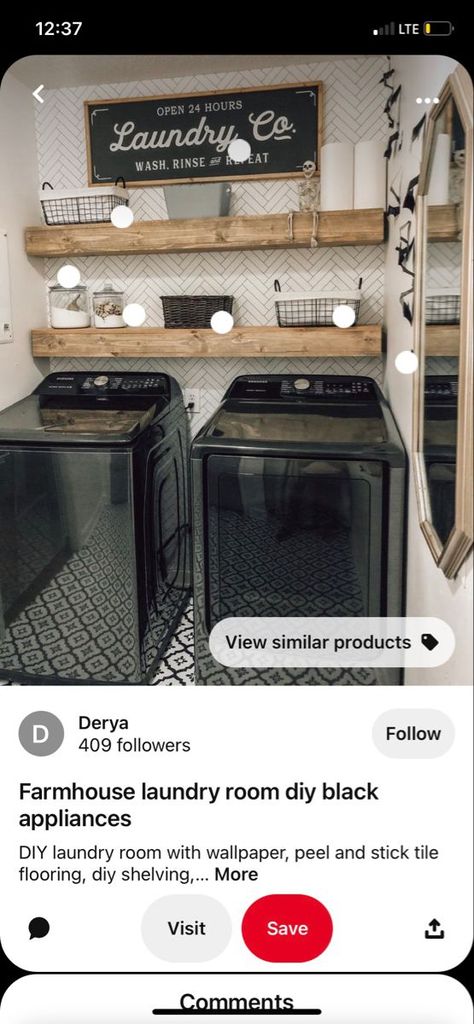 #laundryroomdecor #diy White Black Laundry Room, Laundry Room Design Black Washer And Dryer, Black And Gray Laundry Room, Laundry Rooms With Black Appliances, Black Ceiling Laundry Room, Laundry Room With Black Appliances, White And Black Laundry Room, Black Washer And Dryer Laundry Room, Laundry Room Black Appliances