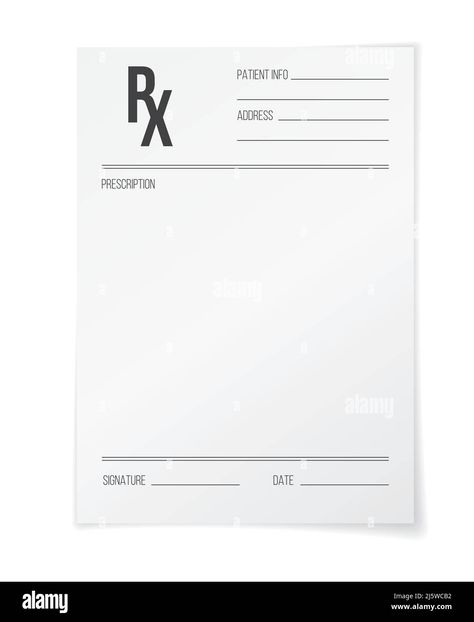 Download this stock vector: Rx form, pharmacy and hospital realistic vector paper blank sheet. Medical prescription document 3d mockup, isolated doctor Rx note pad and pharmacist receipt for prescription drugs and pills - 2J5WCB2 from Alamy's library of millions of high resolution stock photos, illustrations and vectors. Pharmacist Illustration, Free Receipt Template, Nurse Notes, Assistant Nurse, Prescription Pad, Common And Proper Nouns, Top Anti Aging Products, Folder Templates, Proper Nouns