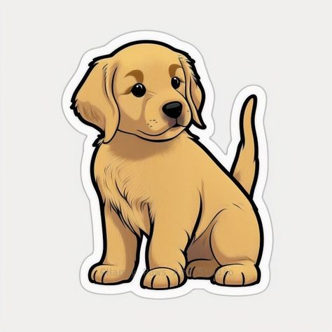 Cute golden retriever puppy digital sticker art.  No watermarks on purchased art. You have the right to use, print, make stickers, etc. Puppy Line Art, Cartoon Puppy, Cute Puppy Art, Cartoon Golden Retriever, Golden Retriever Cartoon, Golden Retriever Drawing, Dog Emoji, Puppy Wallpaper, Puppy Drawing