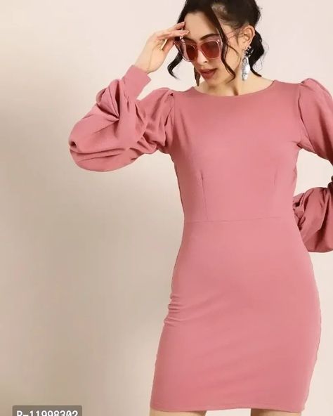 Elegant Peach Balloon Puff Sleeves Bodycon Dress Dm for buy Details :- Size: S M L XL Neck Style: Boat Neck Color: Peach Fabric: Lycra Type: Mini Length Style: Bodycon Design Type: Bodycon Dress Within 6-8 business days However, to find out an actual date of delivery, please enter your pin code. Wear this chic dress with confidence to be a trend-setter in your circles. The balloon puff sleeves add volume and strength to the look, while the bodycon style captures the bo... Pink Dresses Online, Lycra Dress, Peach Fabric, Bodycon Dress With Sleeves, Bodycon Fashion, Western Dresses, Buy Dress, Chic Dress, Boat Neck