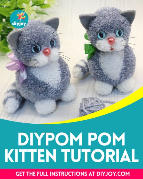 How To Make A DIY Kitten Using Yarn Pom Pom Animals Tutorial, Cat Ornaments Diy, Glove Crafts, Glove Animals, Christmas Knitting Projects, Wool Crafts Diy, Yarn Animals, Pom Pom Animals, Easy Yarn Crafts