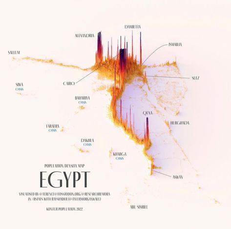 Population Density Map, 3d Data Visualization, Map Of Egypt, Earth Flag, Population Density, Egypt Map, German Architecture, Data Visualization Design, Graphic Design Infographic