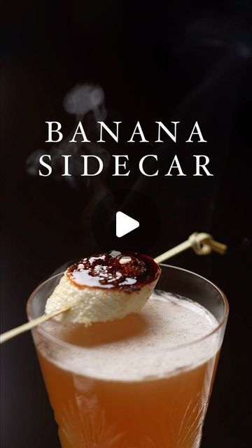 Jordan Hughes on Instagram: "Hide yo kids, hide yo bananas 🍌 Banana Sidecars are the move! People often ask what’s my “favorite” cocktail in my cocktail book and I never really know what to say… but this one is definitely up there! Banana Sidecar 1½ oz Cognac VSOP ½ oz Banana liqueur ¾ oz Fresh lemon ¼ oz Demerara syrup 3 dashes Tiki bitters Banana & sugar for garnish Combine and shake with ice. Double-strain into a chilled glass. Banana brûlée garnish. #highproofpreacher #bartender #bartenderlife #cocktail #cocktails #cognac #cognaclife #cognaccocktails" Banana Bourbon Cocktail, Chocolate Banana Cocktail, Tiki Garnish, Banana Old Fashioned Cocktail, Banana Liquer Cocktails, Drink Essentials, Banana Cocktails, Banana Liqueur, Banana Tiki Cocktail