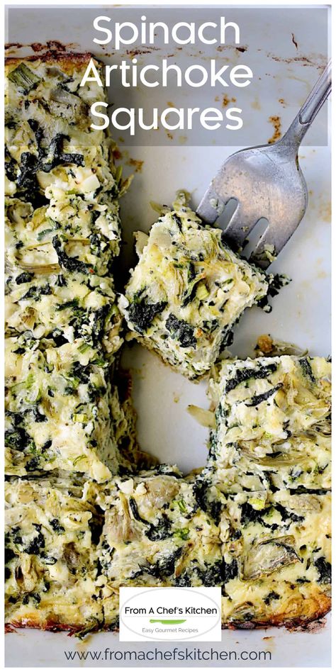 Spinach Artichoke Squares are a delicious low-carb spin on classic spinach artichoke dip for the perfect party treat everyone can enjoy!  Great for breakfast or brunch, too! Spinach Artichoke Appetizer, Spinach Squares Recipe, Artichoke Squares, Spinach Squares, Artichoke Appetizer, Recipe Spinach, Hot Appetizers, Square Recipes, Artichoke Recipes