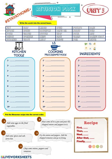 8th Grade Unit 3 In The Kitchen - Interactive worksheet Safety In The Kitchen Worksheets, Cooking Verbs Worksheet, 8th Grade English Worksheets, Kitchen Utensils Worksheet, Kitchen Exercises, Third Grade Grammar Worksheets, Kitchen Vocabulary, Fcs Classroom, 8th Grade English