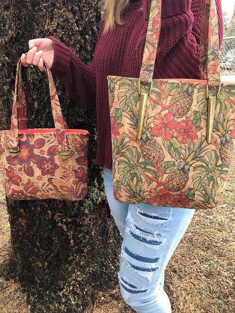 Cork Fabric Bags, Cork Fabric Bags Patterns, Cork Purse Pattern, Cork Bags Handbags Patterns, Cork Purses Handbags, Cork Fabric Sewing Ideas, Cork Fabric Projects, Fabric Bag Design, Cork Bags