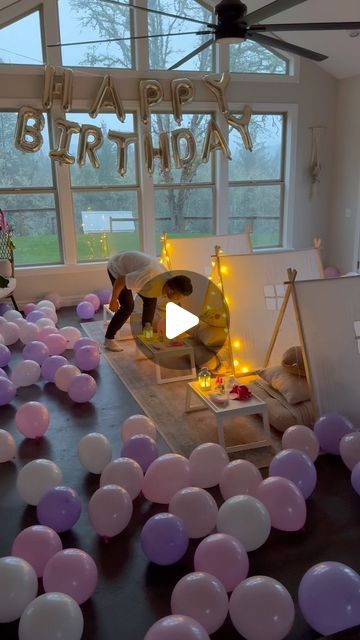 Mason Smith on Instagram: "A couple bags of balloons, some left over decorations from my other daughters birthday, a few borrowed items from friends and family, and an hour or so of work, and they had a night to remember!! But the real question is, do you remember your first sleepover?!? 🤍🎈 #birthday #sleepover #party" Small Birthday Sleepover Ideas, Ideas For Birthday Sleepover, Pyjama Party Decorations Ideas, Pyjamas Party Ideas, Kids Slumber Party Ideas, Sleepover Decoration Ideas, Bday Sleepover, Living Room Fort, First Sleepover