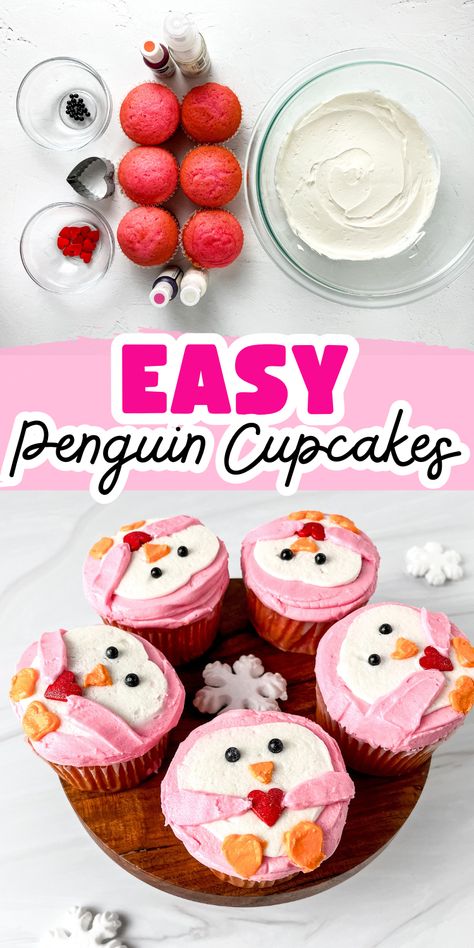 pink winter wonderland cupcakes easy penguin cupcakes