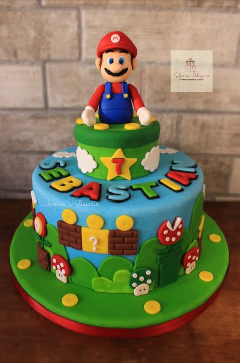 Mario Cakes For Boys, Super Mario Cake Birthday Easy, Super Mario Cakes Birthday, Super Mario Cakes, Mario Bros Cake Ideas, Supermario Cakes, Super Mario Cake Ideas, Mario Birthday Party Cake, Mario Cake Ideas