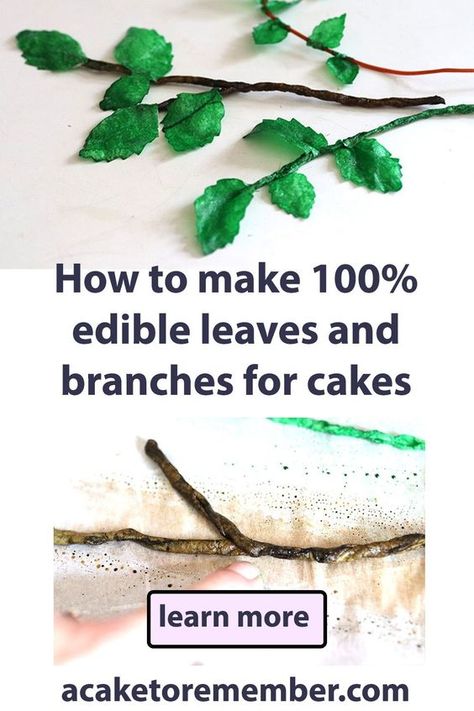 How to make 100% edible leaves and branches for cakes Cakes With Wafer Paper, Cake Decorating Beginners, Diy Frosting, Edible Stem, Fondant Leaves, Edible Leaves, Wafer Paper Butterflies, Brown Food Coloring, Edible Wafer Paper