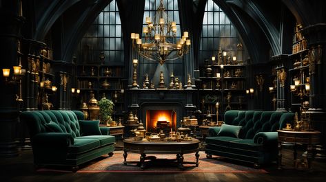 The Slytherin common room is a haven for those who possess cunning and ambition. Nestled deep within the dungeons of Hogwarts, this dimly-lit chamber ... -  ##aiartwork ##digitalart ##digitalartist ##digitalartwork ##generativeart Slytherin Bedroom, Hogwarts Common Rooms, Slytherin Common Room, Room At Night, Common Room, Generative Art, Large Windows, Tag Art, Dark Academia