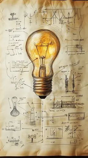 ↑↑↑ Larger size on website 🔸 A detailed sketch of a lightbulb dominates the center of an old, parchment-like paper. The paper is Time Travel Machine Drawing, Lightbulb Sketch, Engineering Sketches, Light Bulb Drawing, Time Travel Machine, Time Travel, Art Images, Light Bulb, Engineering