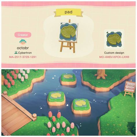 Animal Crossing - ACNH codes posted on Instagram: “Get a more natural look with this Lily pads custom design. Posted by resettiville on twitter.” • See all of @ac.customdesigns's photos and videos on their profile. Acnh Custom Designs, Acnh Path, Ac Codes, Acnh Cottagecore, Animal Crossing 3ds, Animals Crossing, Fairy Village, Animal Crossing Guide, Animal Crossing Memes