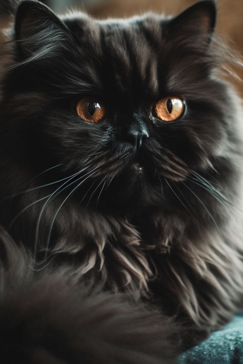 Digital amber eyed black persian cat Persian Black Cat, Cute Persian Cats, Persian Cat Drawing, Black Persian Cat, Persian Kitty, Kitty Corner, Black Cat Lover, Animal Reference, Black Kitty