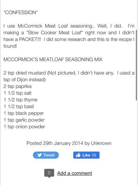 Meatloaf Seasoning Recipe, Mccormick Meatloaf Seasoning, Seasoning Meat, Mccormick Spice, Pantry Basics, Diy Seasonings, Meatloaf Seasoning, Slow Cooker Meat, Beef Meatloaf