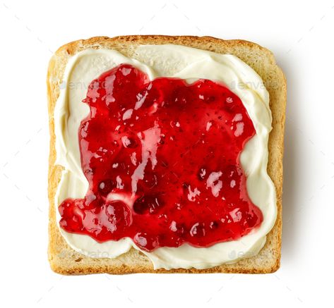 toasted bread with cream cheese and jam by magone. toasted bread slice with cream cheese and jam isolated on white background, top view #AD #cheese, #jam, #magone, #toasted Cream Cheese And Jam, Cheese And Jam, Bread With Cream Cheese, Jam Toast, Sandwhich Recipes, Toasted Bread, Soft Cheese, Strawberry Jam, Top View