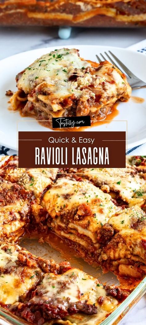 Quick & Easy Ravioli Lasagna Recipe - Tastilly Poor Mans Lasagna With Ravioli, Ravioli With Bolognese Sauce, Ravioli Lasagne Recipes, Lazy Beef Lasagna, Fresh Ravioli Lasagna, Refrigerated Ravioli Recipes, Lasagna Made With Ravioli, Easy Ravioli Lasagna Bake, Ravioli Lasagna With Cottage Cheese