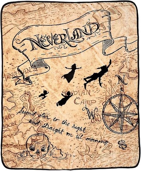 Amazon.com: Disney Peter Pan Neverland Map Micro Raschel Throw Blanket 46"x60" (116cm x 152cm) : Home & Kitchen Neverland Map, Peter Pan Neverland, Peter Pan, Home Kitchen, Throw Blanket, Map, Disney