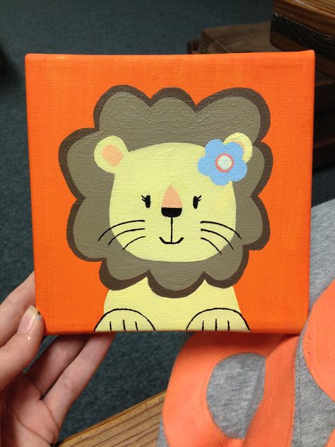 Cute Lion Painting, Lion Easy Painting, Lion Canvas Painting Easy, Lion Painting Easy, Style Room Ideas, Room Ideas For Kids, Street Style Room, Lion Canvas Painting, Baby Room Paintings