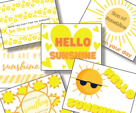 A themed gift like a box of sunshine is the perfect gift for many situations. You can create a sunshine DIY gift with one quick trip to the store or you can take time to really plan out each item and search for the perfect items. You can create elaborate sunshine care packages or a little box of sunshine. Adding one of these six free box of sunshine printables is a great way to up the fun factor. Because if you’re giving a fun gift, you want to include as much fun and as many smiles as possible. A Box Of Sunshine, Sunshine Care Package, Sunshine Box, Pen Pal Kit, Sunshine Printable, Box Of Sunshine, Care Packages, Large Gift, Free Boxes