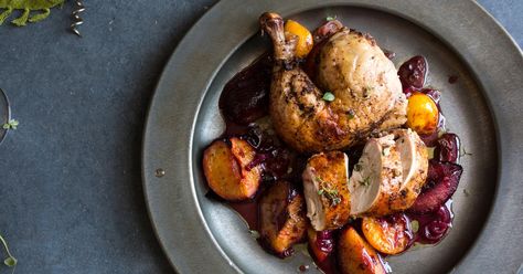 Melissa Clark, Plum Recipes, Chicken Recipes Video, Roast Chicken Recipes, Nyt Cooking, Roast Recipes, Roast Chicken, Roasted Chicken, Om Nom