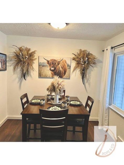 We love Cows 🐄 | Facebook Modern Hunting Decor Interior Design, Ranch House Wall Decor, Rustic Living Room Rugs, Cow Print Apartment Decor, Western Fireplace Mantle Decor, Living Room Western Boho, Cow Bedroom Decor Farmhouse Style, Cowboy Kitchen Decor, Cowhide Rug Wall Decor