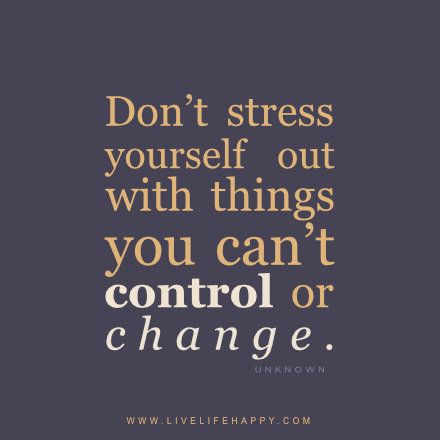 Don’t stress yourself out with things you can’t control or change. - Unknown Dont Worry About Things You Cant Control, Happy Life Quotes To Live By, Out Of My Control, Happy Quote, Live Life Happy, Positive Sayings, Quote Positive, Happy Quotes Positive, Car Buying